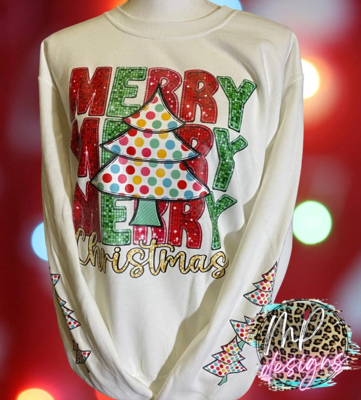 MERRY CHRISTMAS GLITTER WITH SLEEVES SWEATSHIRT