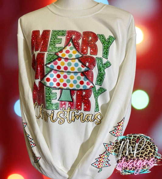 MERRY CHRISTMAS GLITTER WITH SLEEVES SWEATSHIRT