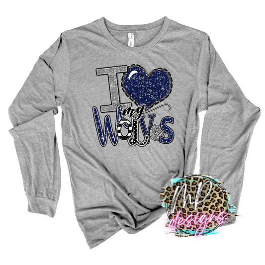 I LOVE MY WOLVES NAVY LONG SLEEVE/SWEATSHIRT