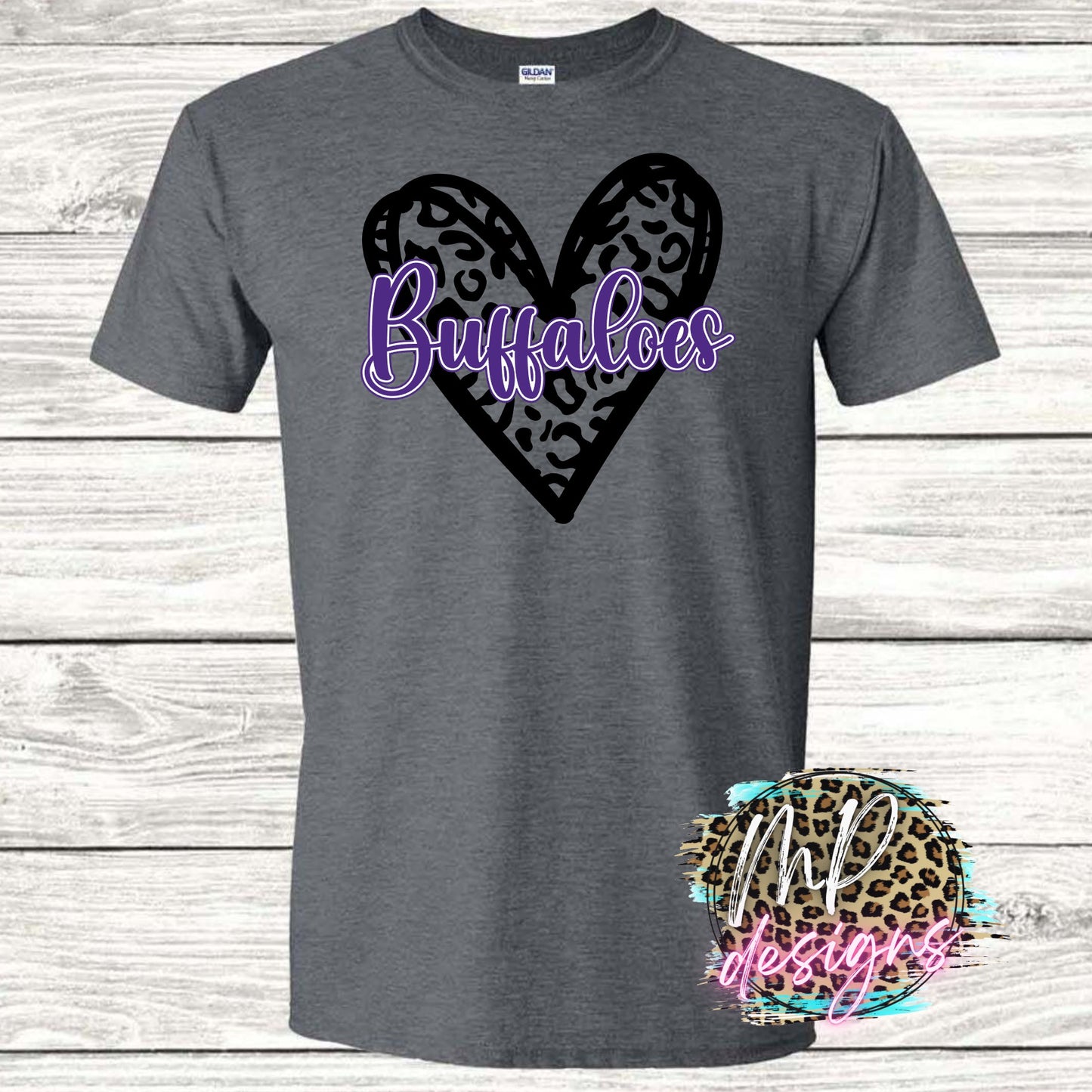 BUFFALOES LEOPARD HEART PURPLE T-SHIRT