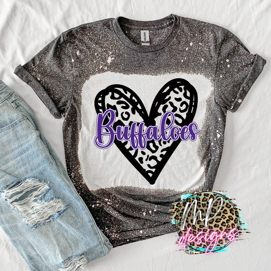BUFFALOES LEOPARD HEART PURPLE T-SHIRT