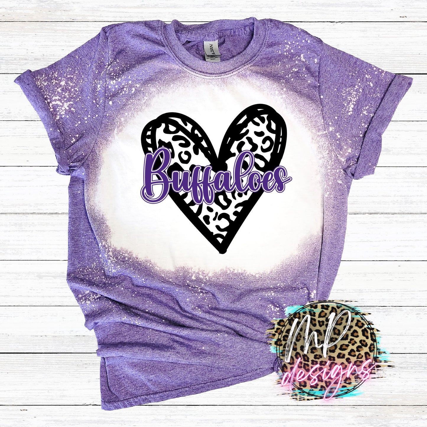 BUFFALOES LEOPARD HEART PURPLE T-SHIRT