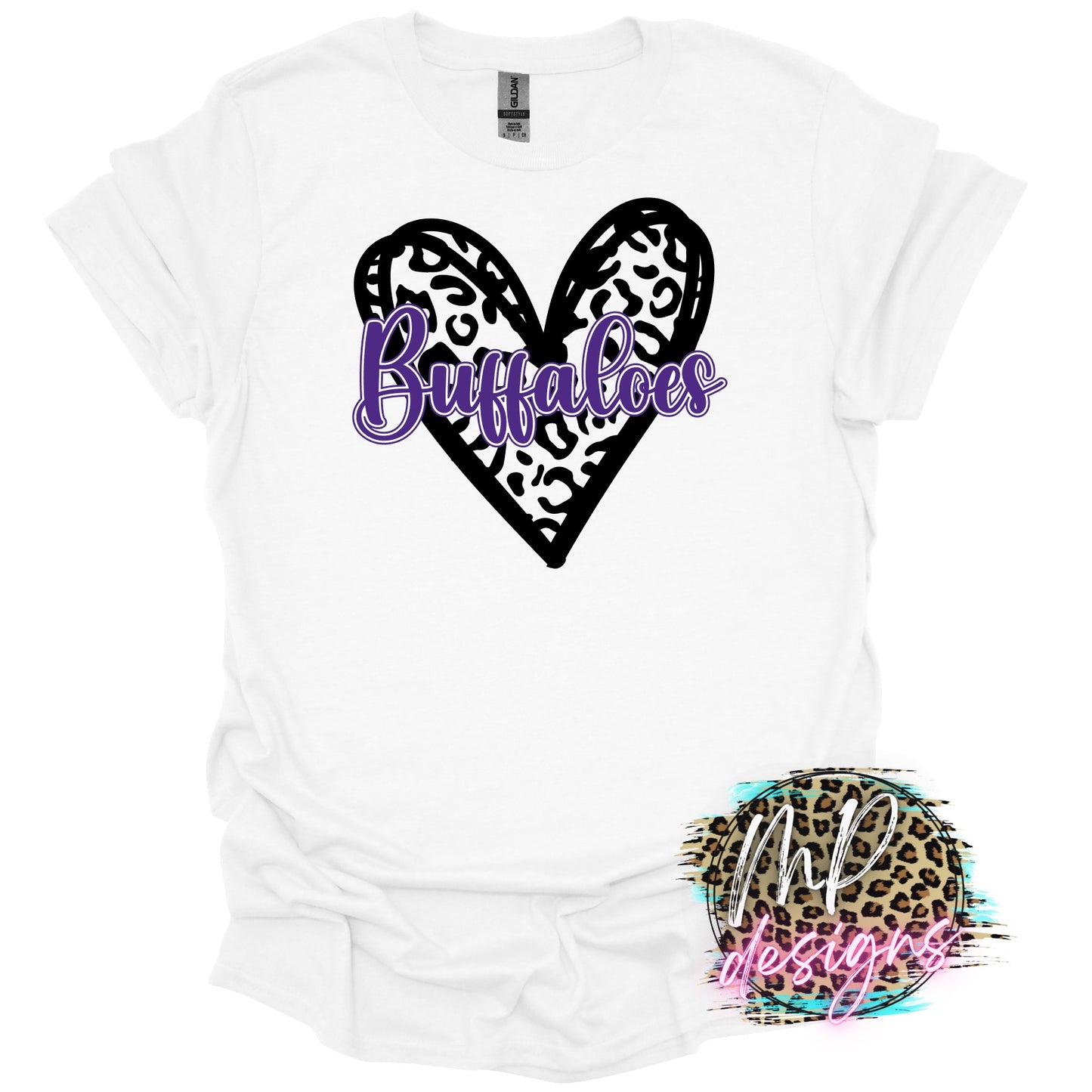 BUFFALOES LEOPARD HEART PURPLE T-SHIRT