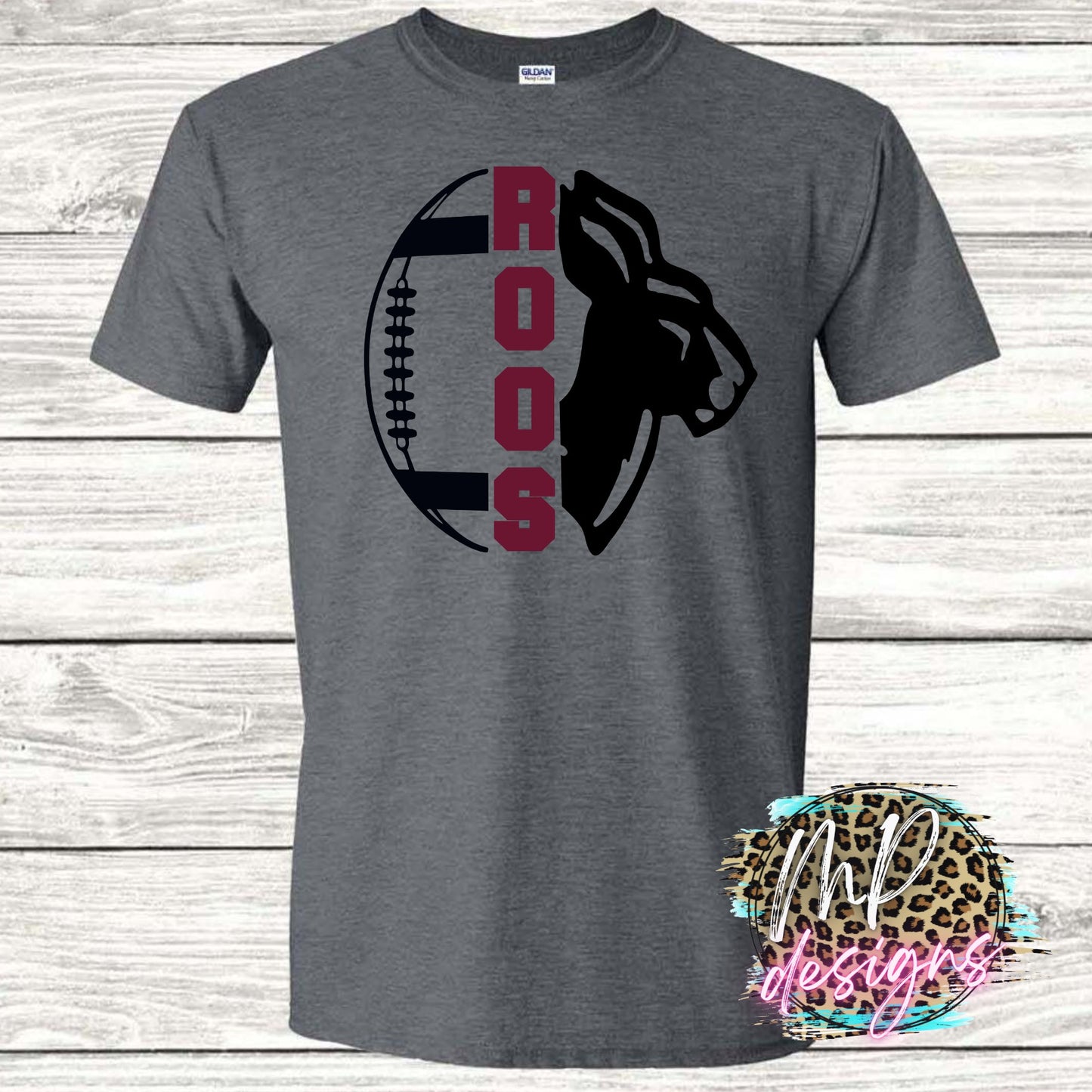 ROOS MASCOT FOOTBALL MAROON T-SHIRT
