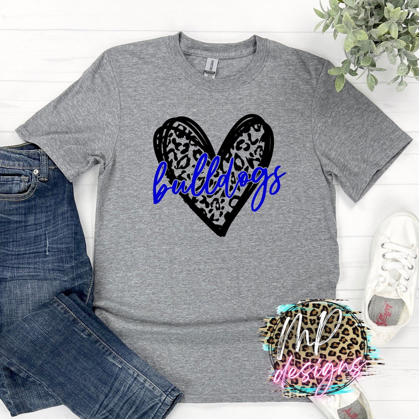 BULLDOGS ROYAL LEOPARD HEART T-SHIRT