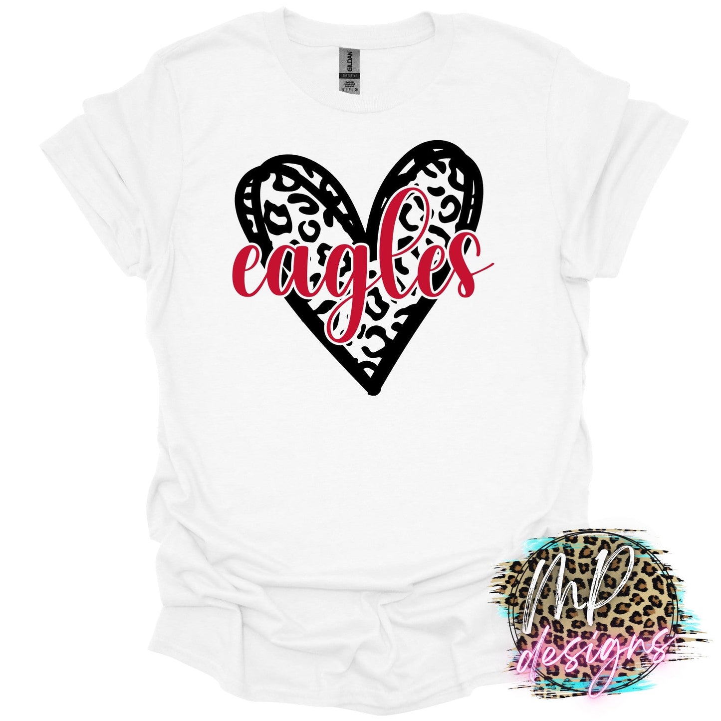 EAGLES RED LEOPARD HEART T-SHIRT