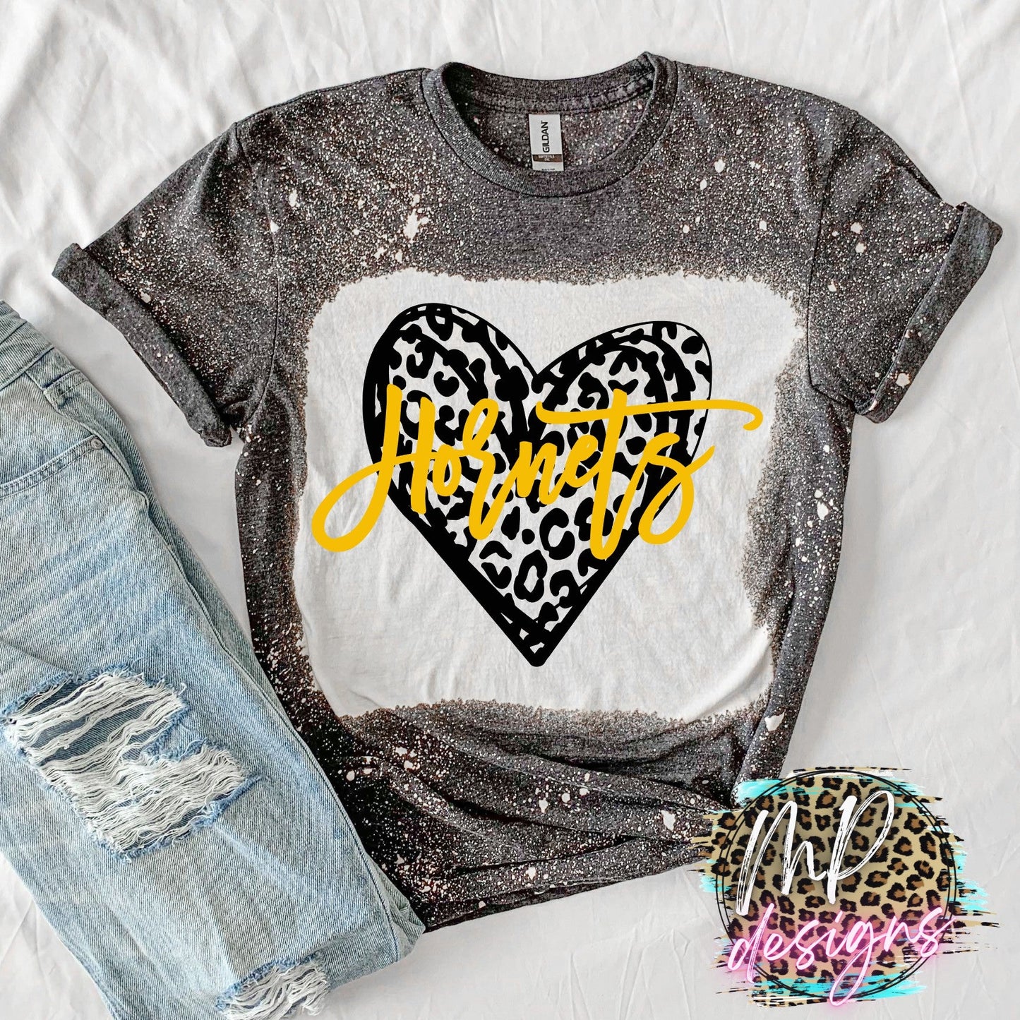 HORNETS LEOPARD HEART GOLD T-SHIRT