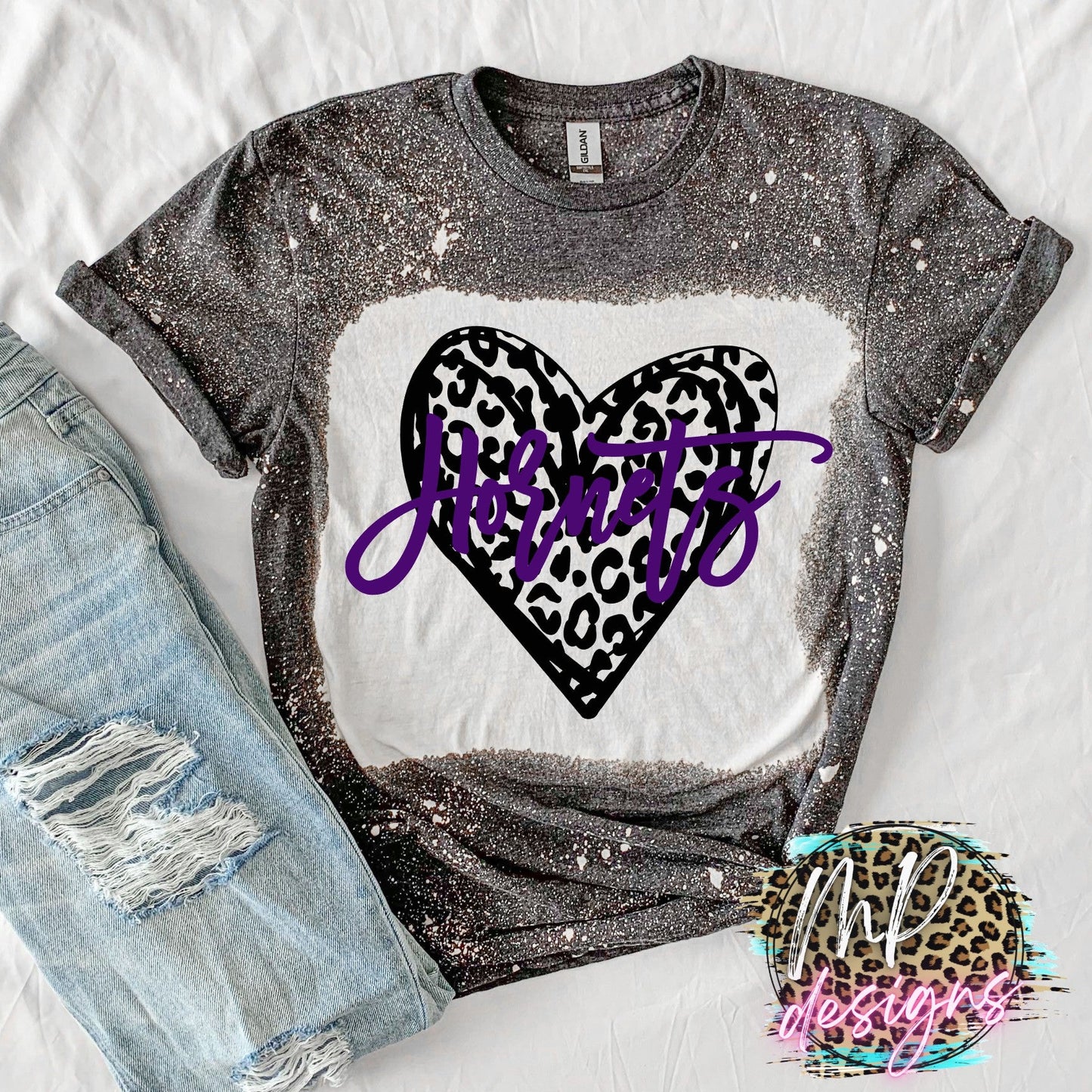 HORNETS LEOPARD HEART PURPLE T-SHIRT