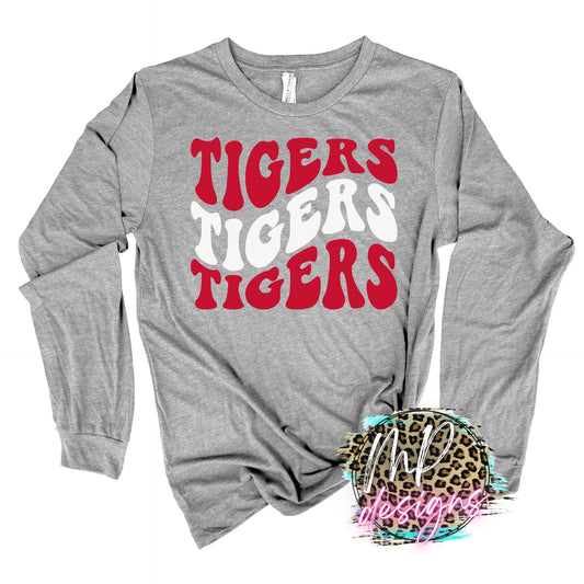 TIGERS WAVY RETRO RED LONG SLEEVE/SWEATSHIRT