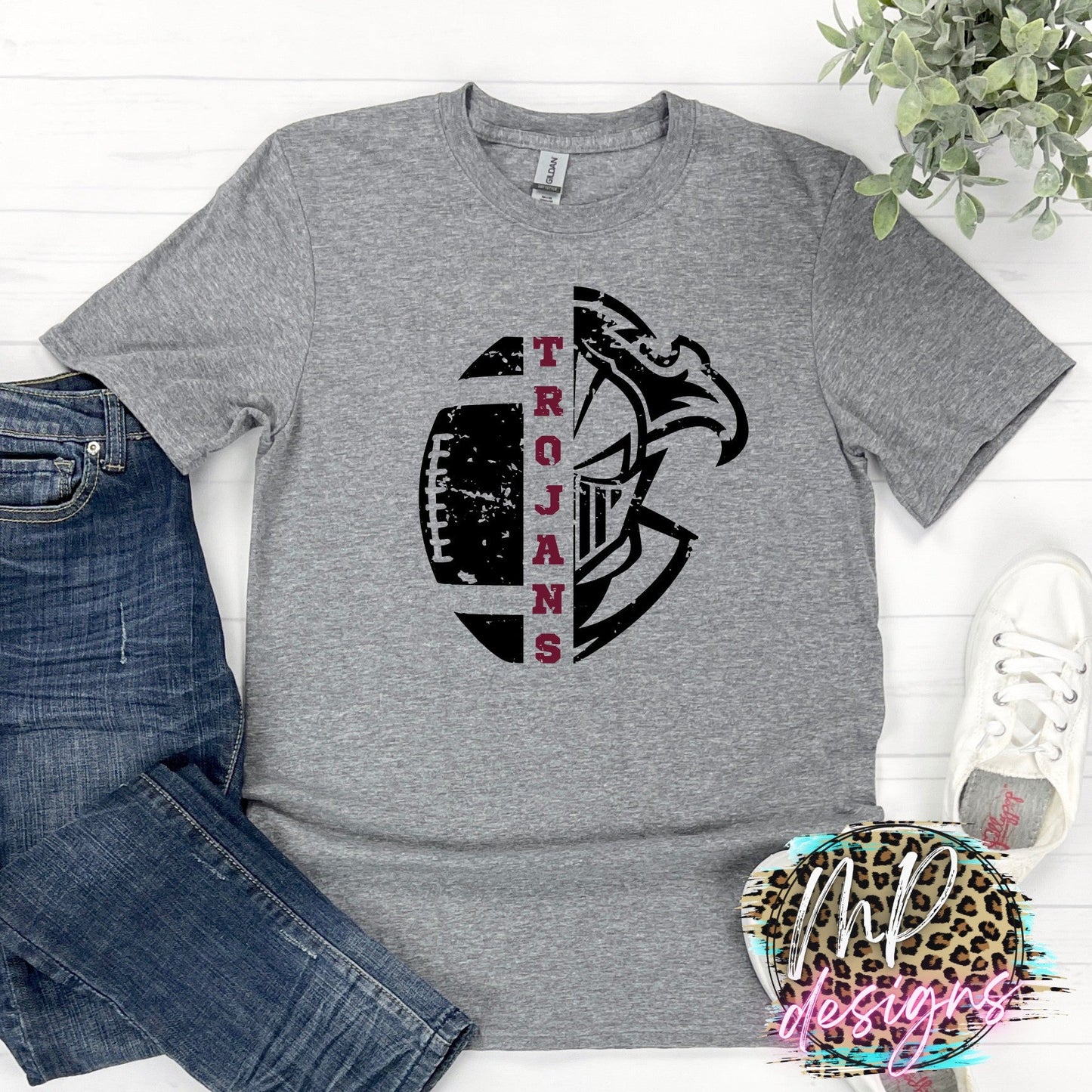 TROJANS MASCOT FOOTBALL MAROON T-SHIRT