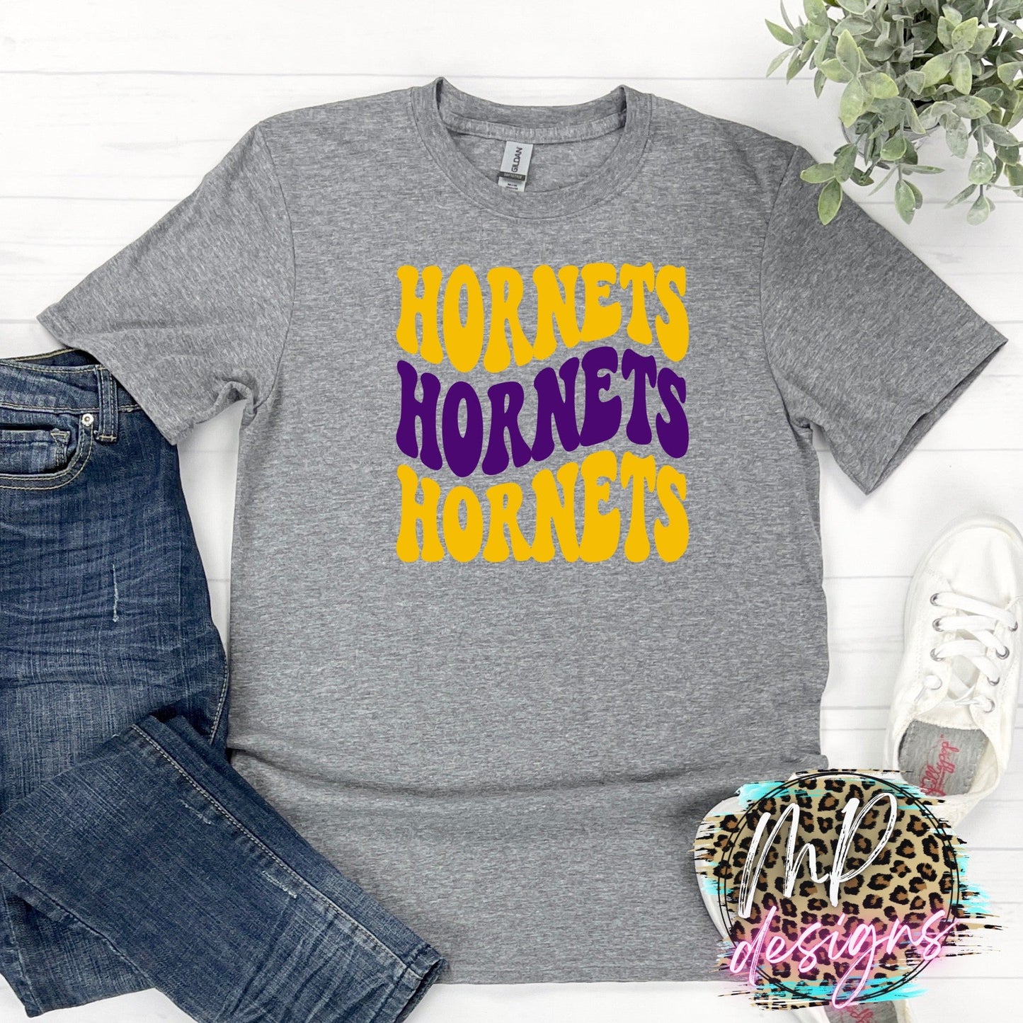 HORNETS WAVY RETRO PURPLE T-SHIRT