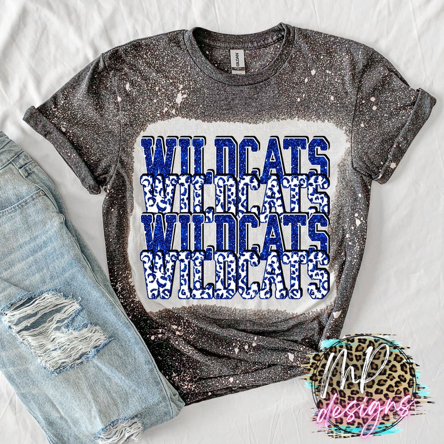 WILDCATS STACKED GLITTER ROYAL T-SHIRT