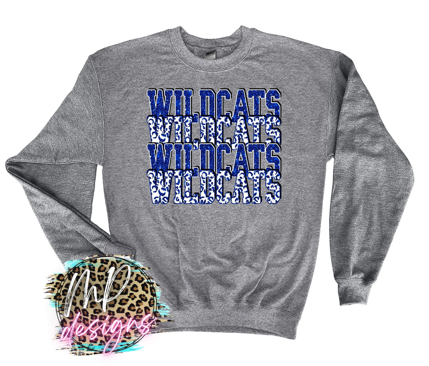 WILDCATS STACKED GLITTER ROYAL LONG SLEEVE/SWEATSHIRT